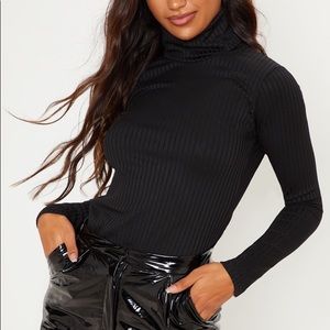 Black Turtleneck Ribbed Top